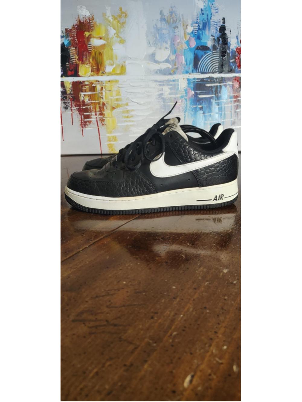 Nike Air Force 1 Low Shoes Mens Size 10 Black Snakeskin Leather 315122-040